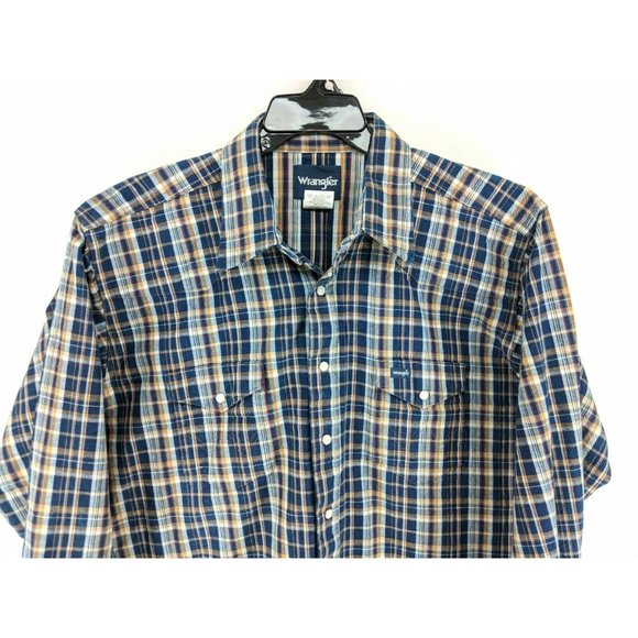 Wrangler Pearl Snap Western Shirt Men's SIze XL Blue Plaid - Picture 2 of 6